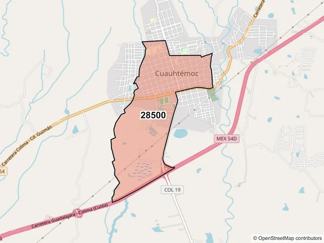 Mapa del código postal 28500, Cuauhtémoc, Colima