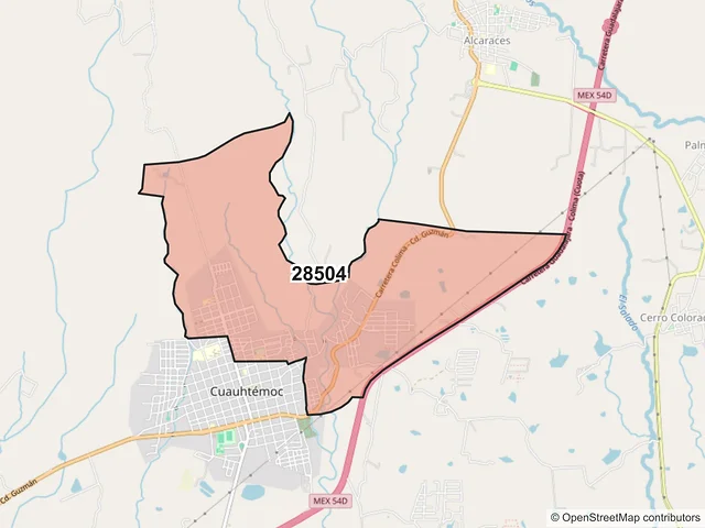 Mapa del código postal 28504, Cuauhtémoc, Colima