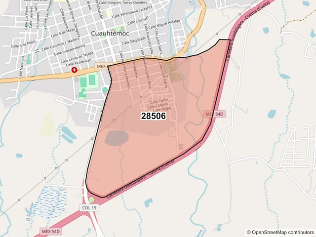 Mapa del código postal 28506, Cuauhtémoc, Colima