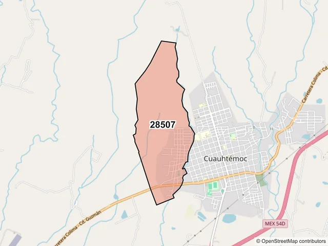 Mapa del código postal 28507, Cuauhtémoc, Colima