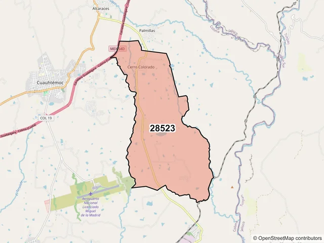 Mapa del código postal 28523, Cuauhtémoc, Colima