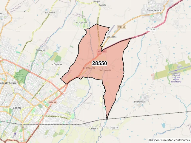 Mapa del código postal 28550, Cuauhtémoc, Colima