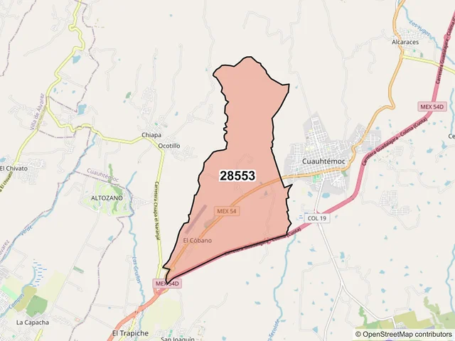 Mapa del código postal 28553, Cuauhtémoc, Colima