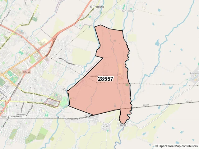 Mapa del código postal 28557, Cuauhtémoc, Colima