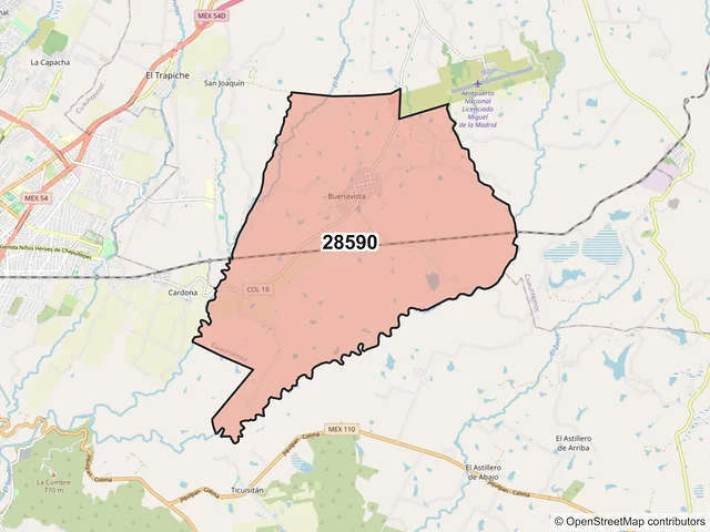 Mapa del código postal 28590, Cuauhtémoc, Colima