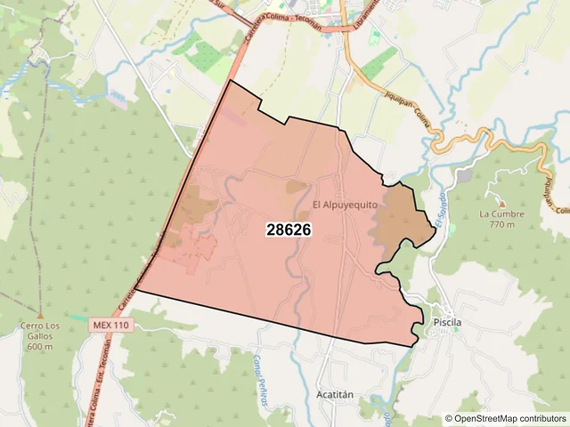 Mapa del código postal 28626, Colima, Colima