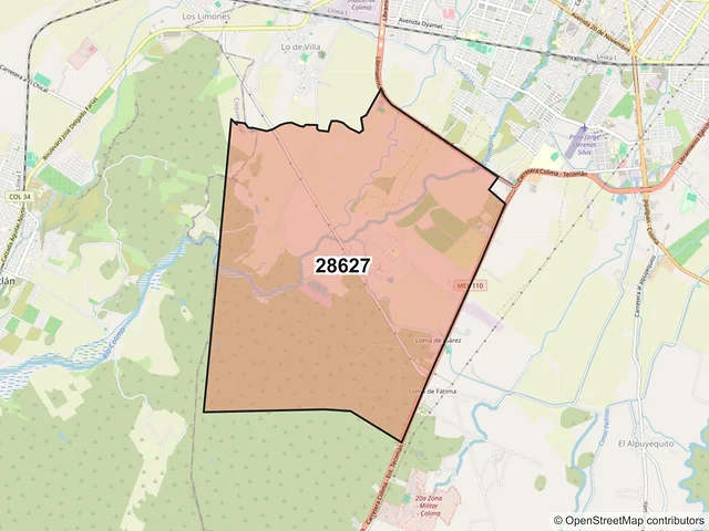 Mapa del código postal 28627, Colima, Colima