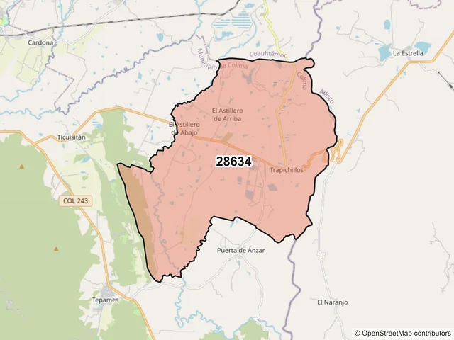 Mapa del código postal 28634, Colima, Colima