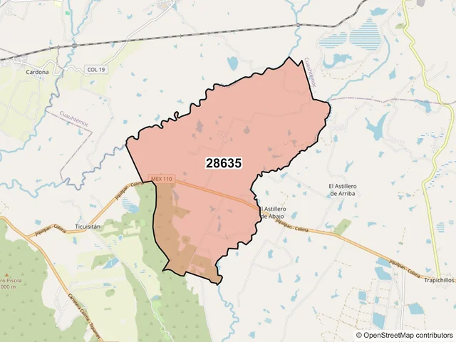 Mapa del código postal 28635, Colima, Colima