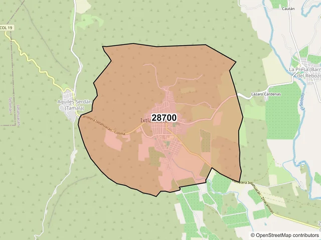 Mapa del código postal 28700, Ixtlahuacán, Colima