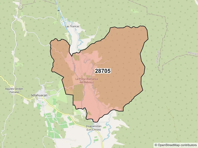 Mapa del código postal 28705, Ixtlahuacán, Colima