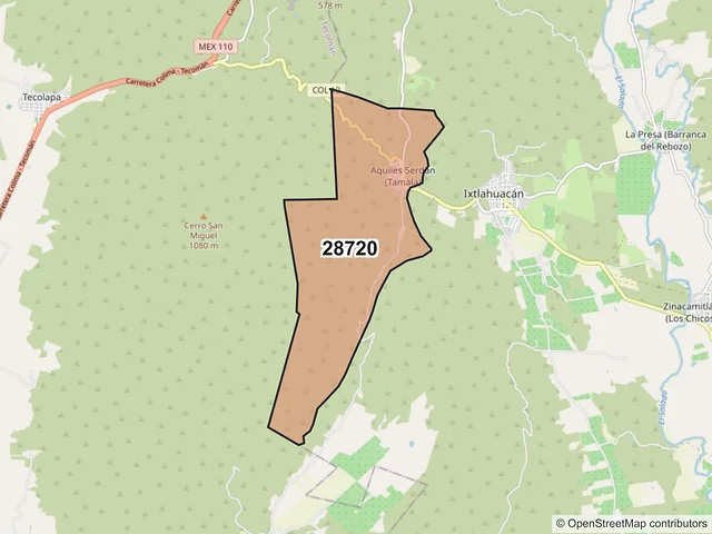 Mapa del código postal 28720, Ixtlahuacán, Colima