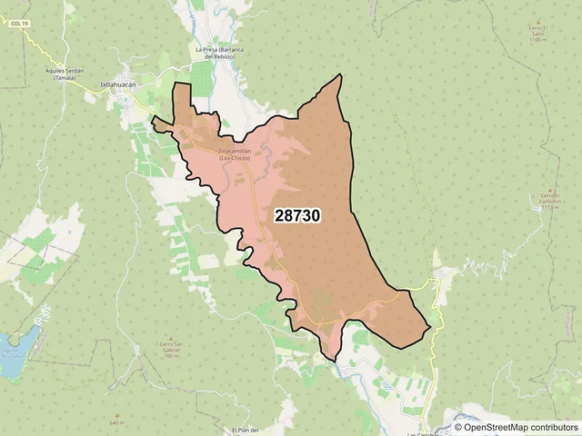 Mapa del código postal 28730, Ixtlahuacán, Colima