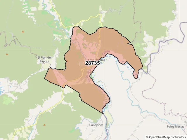 Mapa del código postal 28735, Ixtlahuacán, Colima