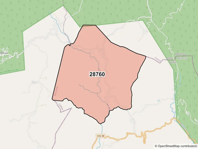 Mapa del código postal 28760, Minatitlán, Colima