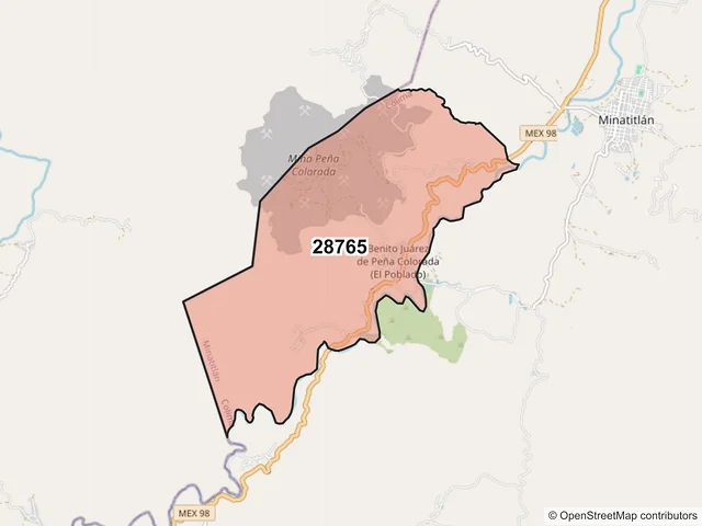 Mapa del código postal 28765, Minatitlán, Colima