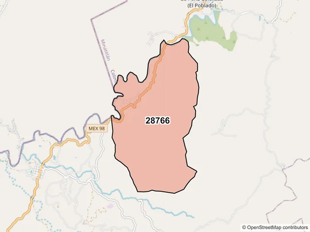 Mapa del código postal 28766, Minatitlán, Colima