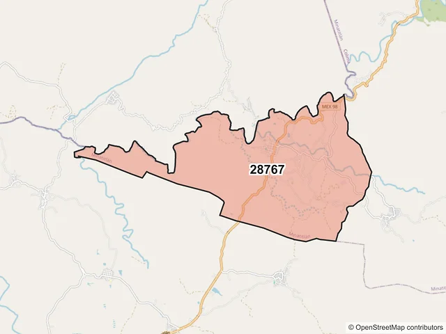 Mapa del código postal 28767, Minatitlán, Colima