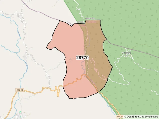 Mapa del código postal 28770, Minatitlán, Colima