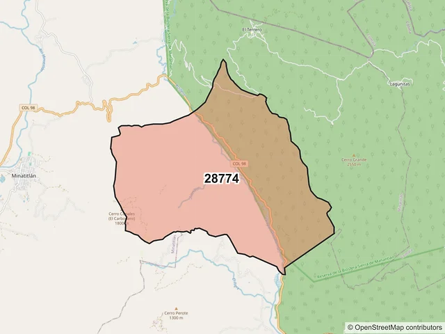 Mapa del código postal 28774, Minatitlán, Colima