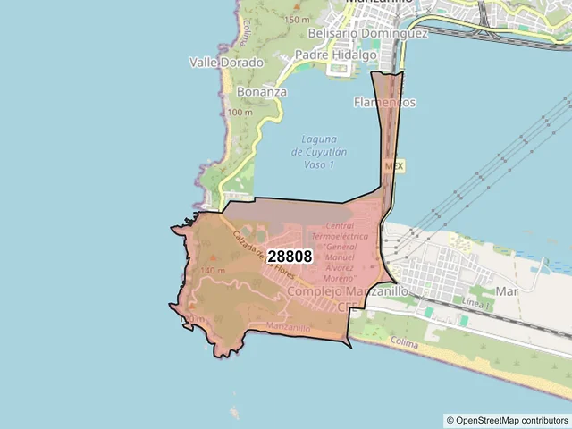 Mapa del código postal 28808, Manzanillo, Colima