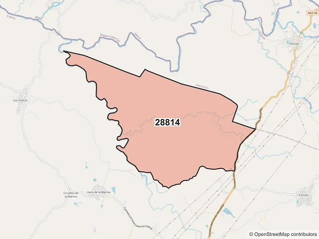 Mapa del código postal 28814, Manzanillo, Colima