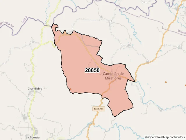 Mapa del código postal 28850, Manzanillo, Colima