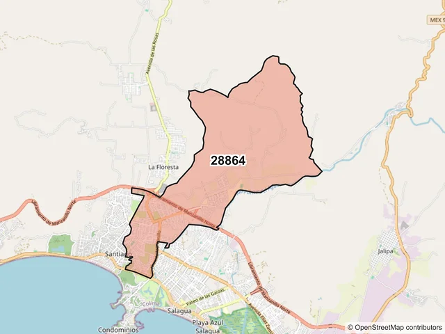 Mapa del código postal 28864, Manzanillo, Colima