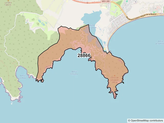 Mapa del código postal 28866, Manzanillo, Colima