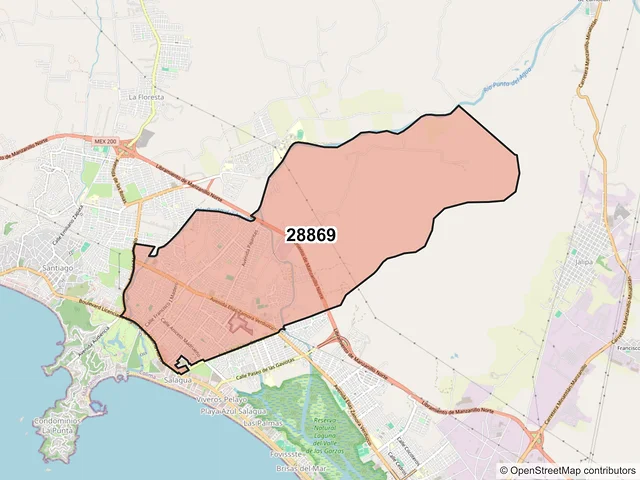 Mapa del código postal 28869, Manzanillo, Colima
