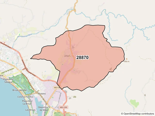 Mapa del código postal 28870, Manzanillo, Colima