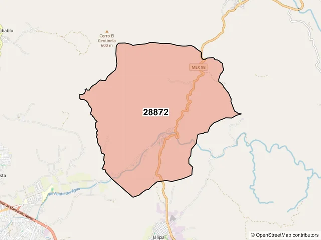 Mapa del código postal 28872, Manzanillo, Colima