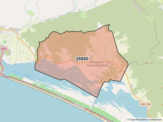 Mapa del código postal 28880, Manzanillo, Colima