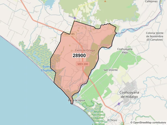 Mapa del código postal 28900, Tecomán, Colima