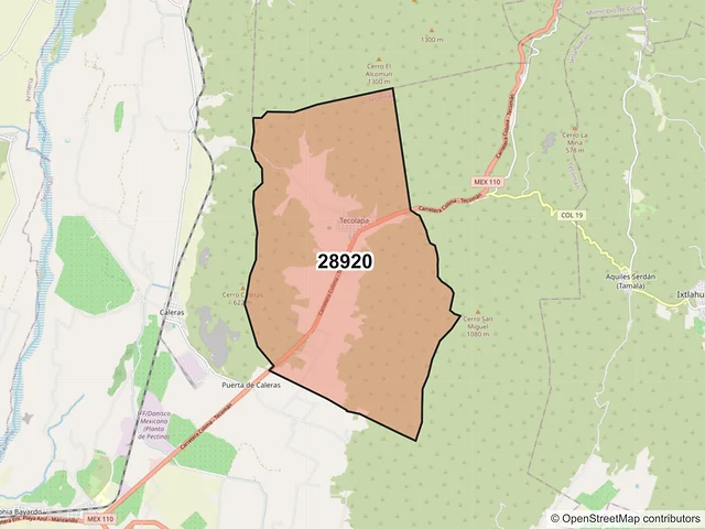 Mapa del código postal 28920, Tecomán, Colima