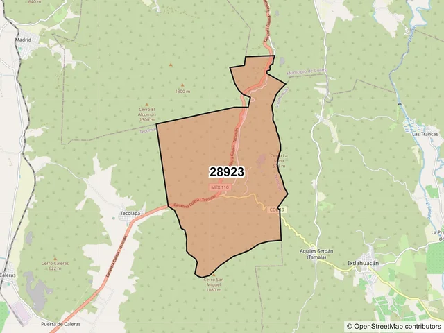 Mapa del código postal 28923, Tecomán, Colima