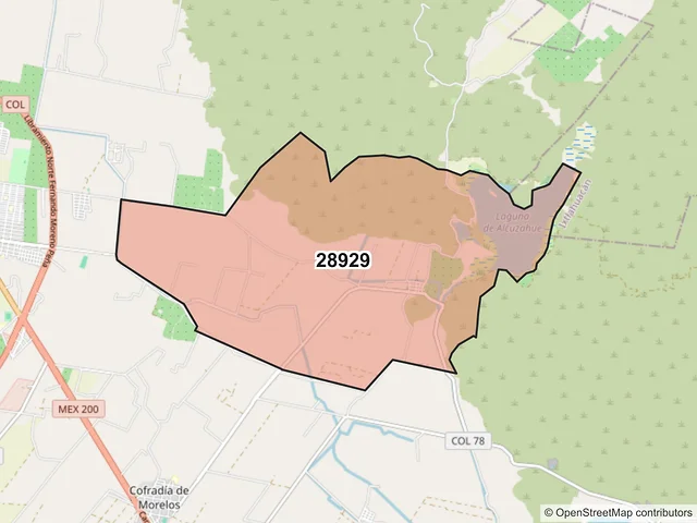 Mapa del código postal 28929, Tecomán, Colima