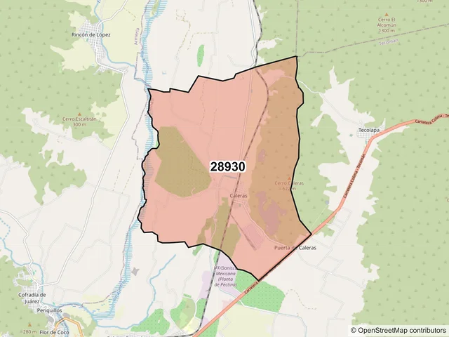 Mapa del código postal 28930, Tecomán, Colima