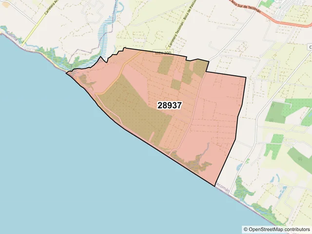 Mapa del código postal 28937, Tecomán, Colima