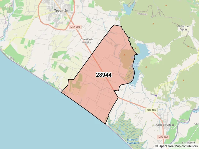 Mapa del código postal 28944, Tecomán, Colima