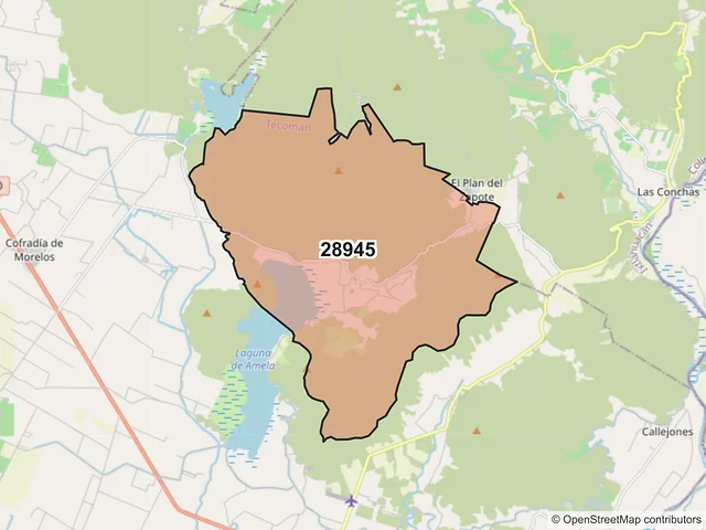 Mapa del código postal 28945, Tecomán, Colima