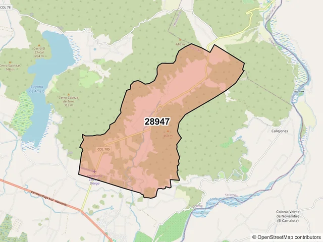 Mapa del código postal 28947, Tecomán, Colima