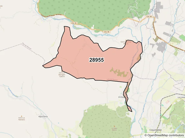 Mapa del código postal 28955, Villa de Álvarez, Colima