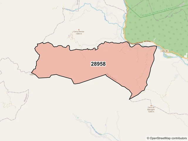Mapa del código postal 28958, Villa de Álvarez, Colima