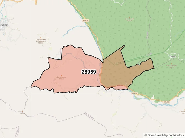 Mapa del código postal 28959, Villa de Álvarez, Colima