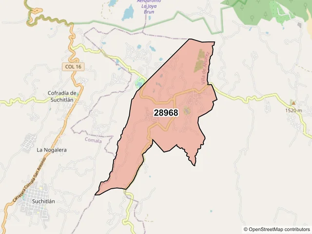 Mapa del código postal 28968, Villa de Álvarez, Colima