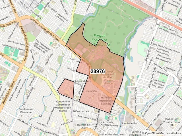 Mapa del código postal 28976, Villa de Álvarez, Colima