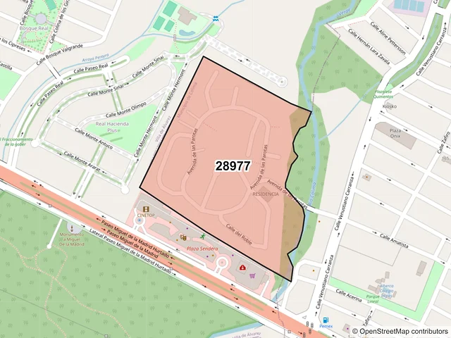 Mapa del código postal 28977, Villa de Álvarez, Colima