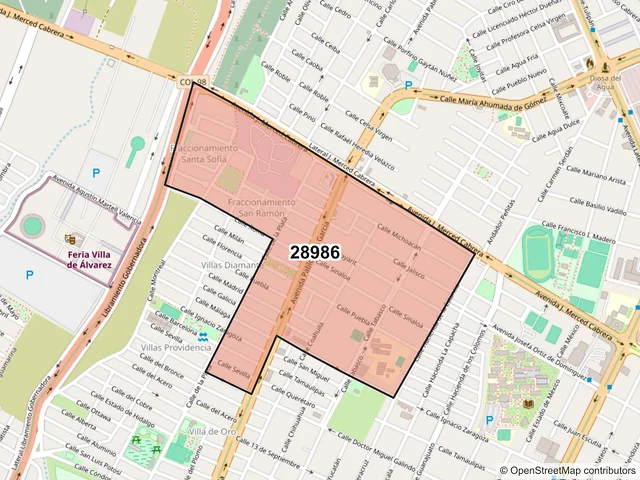 Mapa del código postal 28986, Villa de Álvarez, Colima