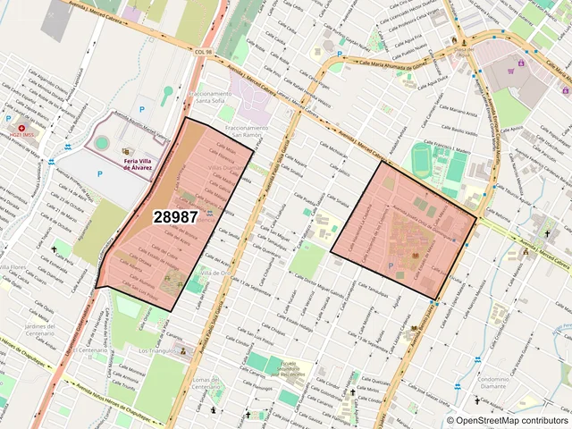 Mapa del código postal 28987, Villa de Álvarez, Colima